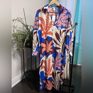 H&M | NWT Printed Shirt Style Maxi Dress Medium